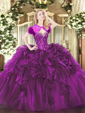 Sleeveless Beading and Ruffles Lace Up 15 Quinceanera Dress
