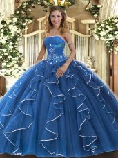 Discount Floor Length Ball Gowns Sleeveless Blue 15th Birthday Dress Lace Up