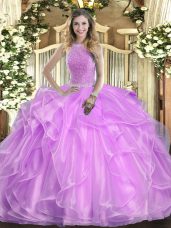 Organza Sleeveless Floor Length Quinceanera Gown and Beading and Ruffles
