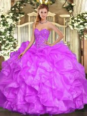 Floor Length Lilac 15 Quinceanera Dress Sweetheart Sleeveless Lace Up