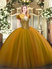 Elegant Brown Lace Up Quinceanera Dress Beading Sleeveless Floor Length