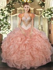 Fantastic Sweetheart Sleeveless Organza Quinceanera Gowns Beading and Ruffles Lace Up