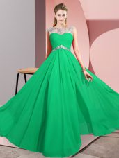 Simple Green Sleeveless Beading Floor Length Party Dress for Toddlers
