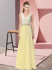 Popular V-neck Sleeveless Chiffon and Lace Party Dress Beading Backless