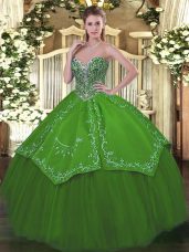 Fine Beading and Embroidery Sweet 16 Quinceanera Dress Green Lace Up Sleeveless Floor Length