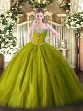 Olive Green Sweetheart Lace Up Beading Quinceanera Gown Sleeveless