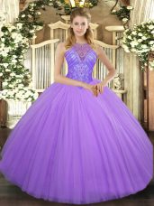 Floor Length Ball Gowns Sleeveless Lavender Sweet 16 Dresses Lace Up