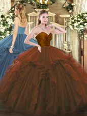 Shining Brown Sweetheart Neckline Ruffles Quince Ball Gowns Sleeveless Zipper