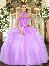 Floor Length Ball Gowns Sleeveless Lilac Quinceanera Dresses Lace Up