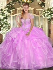 Great Floor Length Ball Gowns Sleeveless Lilac Quince Ball Gowns Lace Up