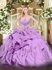 Organza Sleeveless Floor Length Sweet 16 Dress and Beading and Ruffles