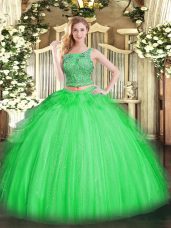 Cheap Sleeveless Floor Length Beading and Ruffles Lace Up 15th Birthday Dress with