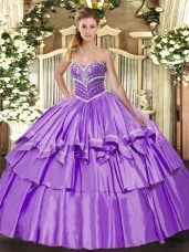 Comfortable Lavender Sweetheart Lace Up Beading and Ruffled Layers Sweet 16 Dress Sleeveless