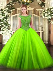 Ideal Tulle Sleeveless Floor Length Sweet 16 Dress and Beading