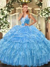 Beading and Ruffled Layers and Pick Ups 15 Quinceanera Dress Baby Blue Lace Up Sleeveless Floor Length
