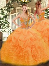 Orange Sleeveless Beading and Ruffles Floor Length 15th Birthday Dress