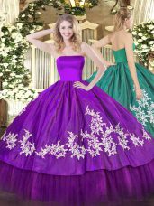 Delicate Purple Strapless Zipper Embroidery Sweet 16 Dresses Sleeveless