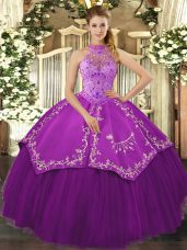 Eggplant Purple Sleeveless Satin and Tulle Lace Up Quinceanera Dresses for Sweet 16 and Quinceanera