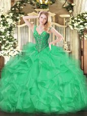 V-neck Sleeveless Organza Sweet 16 Quinceanera Dress Beading and Ruffles Lace Up