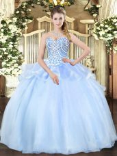 Floor Length Light Blue Sweet 16 Dresses Organza Sleeveless Beading