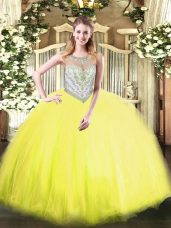 Dynamic Yellow Green Sleeveless Tulle Zipper 15th Birthday Dress for Military Ball and Sweet 16 and Quinceanera