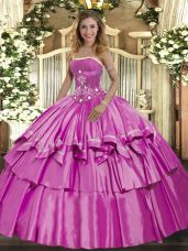 Sleeveless Lace Up Floor Length Beading and Ruffled Layers Vestidos de Quinceanera
