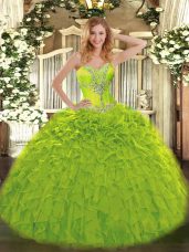 Sweetheart Sleeveless Organza Sweet 16 Quinceanera Dress Beading and Ruffles Lace Up