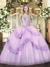 Ideal Floor Length Ball Gowns Sleeveless Lavender Quince Ball Gowns Lace Up