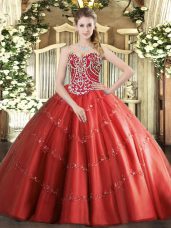 Red Sweetheart Lace Up Beading and Appliques 15th Birthday Dress Sleeveless
