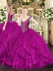 Sleeveless Lace Up Floor Length Beading and Ruffles Sweet 16 Quinceanera Dress