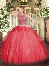 Wonderful Tulle Sleeveless Floor Length 15 Quinceanera Dress and Beading and Ruffles