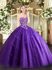 Captivating Ball Gowns Sweet 16 Dress Purple Sweetheart Tulle Sleeveless Floor Length Zipper
