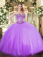 Vintage Ball Gowns Quinceanera Gown Lavender Sweetheart Tulle Sleeveless Floor Length Lace Up