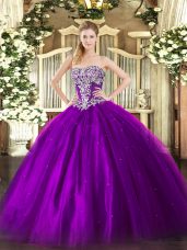 Floor Length Purple Quinceanera Dress Strapless Sleeveless Lace Up