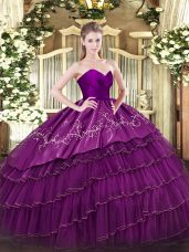 Classical Organza and Taffeta Sleeveless Floor Length Sweet 16 Quinceanera Dress and Embroidery and Ruffled Layers
