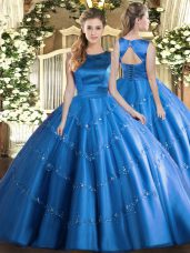 Tulle Sleeveless Floor Length Vestidos de Quinceanera and Appliques