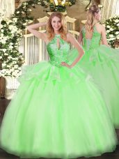 Nice Ball Gowns Beading 15 Quinceanera Dress Lace Up Organza Sleeveless Floor Length