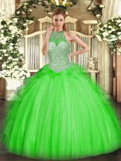 Tulle Lace Up Quinceanera Gown Sleeveless Floor Length Beading and Ruffles