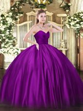 Purple Zipper Sweetheart Ruching Sweet 16 Dresses Organza Sleeveless