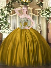 Floor Length Brown Quinceanera Dresses Strapless Sleeveless Lace Up