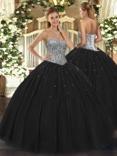 Edgy Floor Length Ball Gowns Sleeveless Black Quinceanera Gown Lace Up
