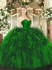 High Class Dark Green Sweetheart Lace Up Ruffles 15th Birthday Dress Sleeveless