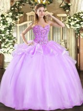 Fine Embroidery 15th Birthday Dress Lilac Lace Up Sleeveless Floor Length