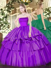 Strapless Sleeveless Organza and Taffeta Quinceanera Gown Ruffled Layers Zipper