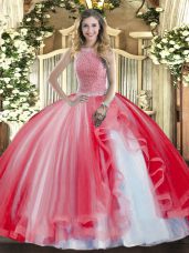 Tulle Sleeveless Floor Length Sweet 16 Dresses and Beading and Ruffles