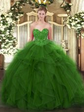 Beading Sweet 16 Dresses Green Lace Up Sleeveless Floor Length