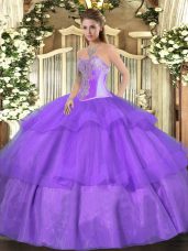 Floor Length Lavender 15th Birthday Dress Sweetheart Sleeveless Lace Up