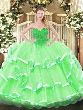 Exceptional Floor Length Apple Green Quinceanera Gowns Sweetheart Sleeveless Lace Up