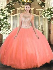 Sleeveless Clasp Handle Floor Length Beading 15th Birthday Dress