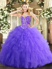 Lavender Sleeveless Beading and Ruffles Floor Length Quinceanera Dresses